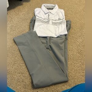 Travis Mathew’s golf shirt and pants